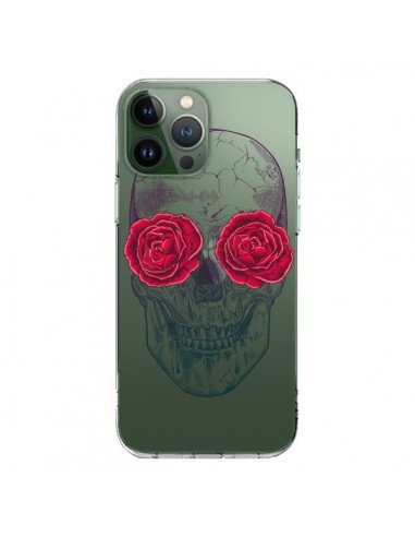 Coque iPhone 13 Pro Max Tête de Mort Rose Fleurs Transparente - Rachel Caldwell