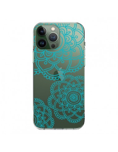 iPhone 13 Pro Max Case Mandala Green acqua Doodle Flowers Clear - Sylvia Cook