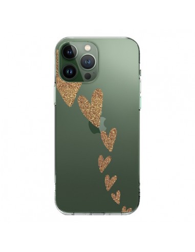 Coque iPhone 13 Pro Max Coeur Falling Gold Hearts Transparente - Sylvia Cook