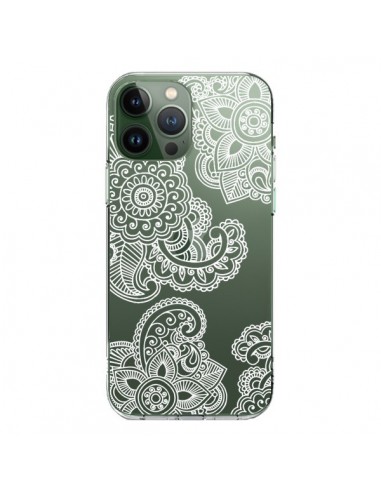 Cover iPhone 13 Pro Max Lacey Paisley Mandala Bianco Fiori Trasparente - Sylvia Cook