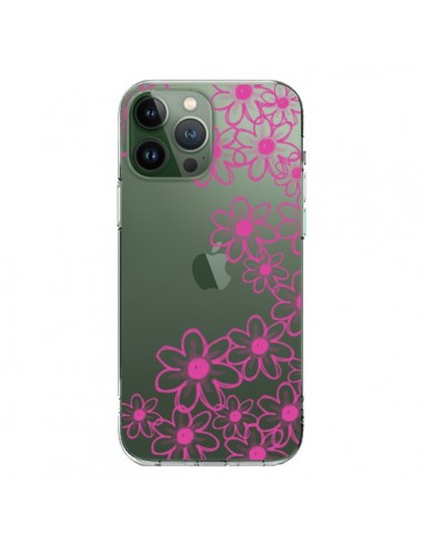 Coque iPhone 13 Pro Max Pink Flowers Fleurs Roses Transparente - Sylvia Cook