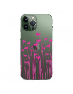 Cover iPhone 13 Pro Max Amore in Rosa Fiori Trasparente -...