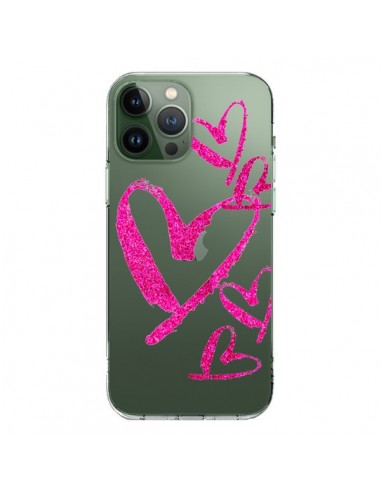 Coque iPhone 13 Pro Max Pink Heart Coeur Rose Transparente - Sylvia Cook