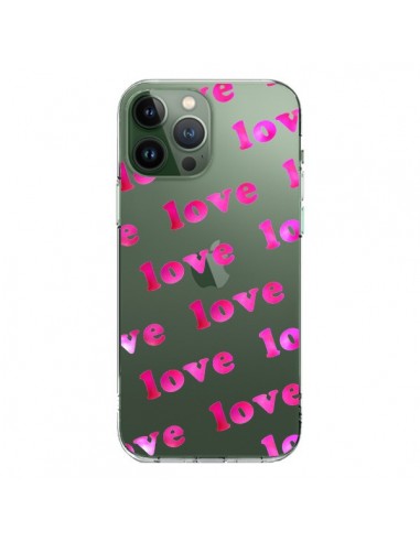 Coque iPhone 13 Pro Max Pink Love Rose Transparente - Sylvia Cook