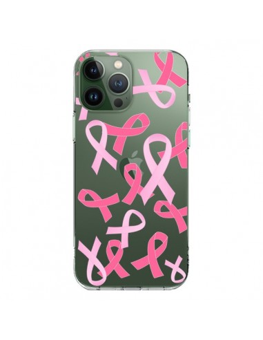 Coque iPhone 13 Pro Max Pink Ribbons Ruban Rose Transparente - Sylvia Cook