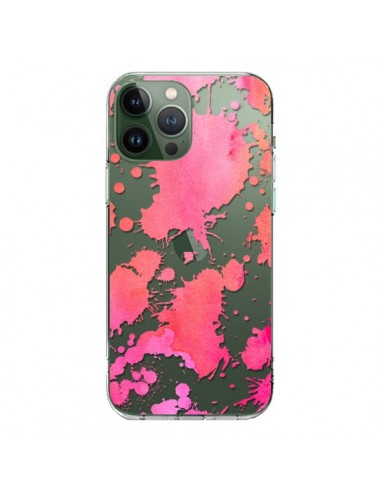 Coque iPhone 13 Pro Max Watercolor Splash Taches Rose Orange Transparente - Sylvia Cook