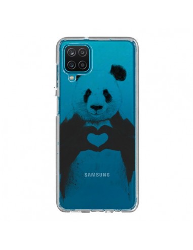 Coque Samsung Galaxy A12 et M12 Panda All You Need Is Love Transparente - Balazs Solti