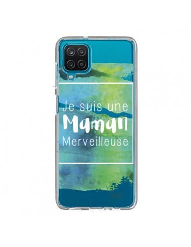 Coque Samsung Galaxy A12 et M12 Je suis une Maman Merveilleuse Bleu Vert Transparente - Chapo