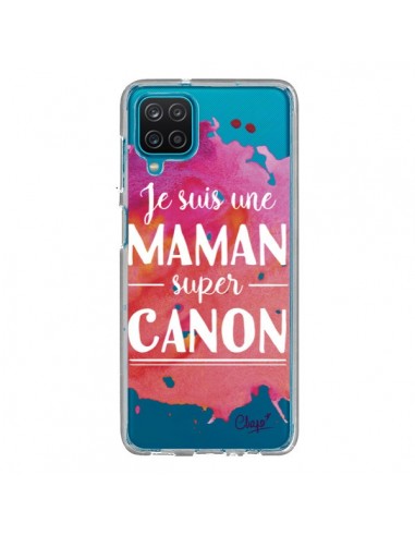Coque Samsung Galaxy A12 et M12 Je suis une Maman super Canon Rose Transparente - Chapo