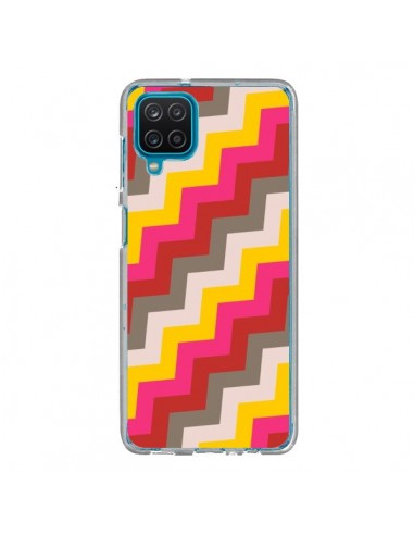 Coque Samsung Galaxy A12 et M12 Lignes Triangle Azteque Rose Rouge - Eleaxart