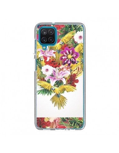 Coque Samsung Galaxy A12 et M12 Parrot Floral Perroquet Fleurs - Eleaxart