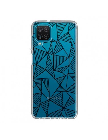 Coque Samsung Galaxy A12 et M12 Lignes Grilles Triangles Grid Abstract Noir Transparente - Project M