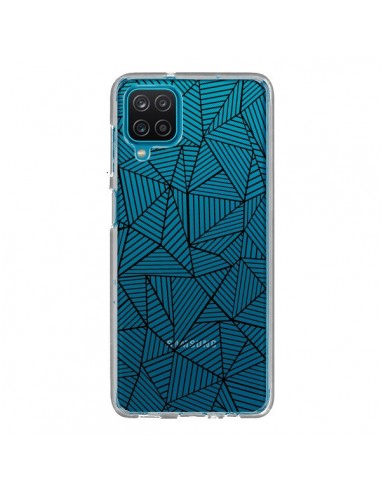 Coque Samsung Galaxy A12 et M12 Lignes Grilles Triangles Full Grid Abstract Noir Transparente - Project M