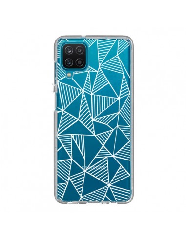 Coque Samsung Galaxy A12 et M12 Lignes Grilles Triangles Grid Abstract Blanc Transparente - Project M