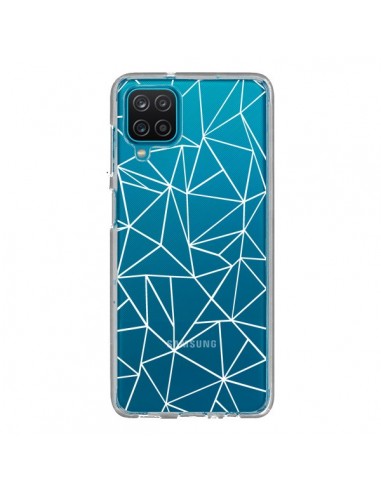 Coque Samsung Galaxy A12 et M12 Lignes Triangles Grid Abstract Blanc Transparente - Project M