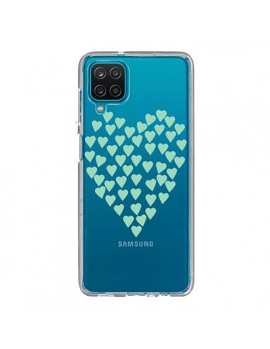 Coque Samsung Galaxy A12 et M12 Coeurs Heart Love Mint Bleu Vert Transparente - Project M