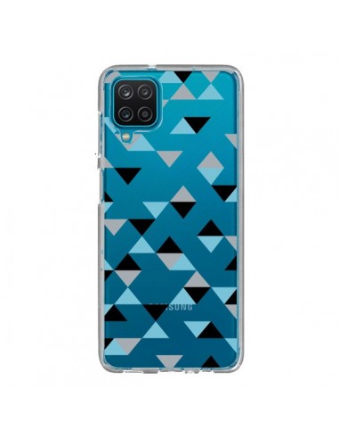 Coque Samsung Galaxy A12 et M12 Triangles Ice Blue Bleu Noir Transparente - Project M