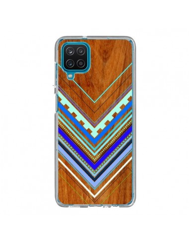 Coque Samsung Galaxy A12 et M12 Azteque Arbutus Blue Bois Aztec Tribal - Jenny Mhairi