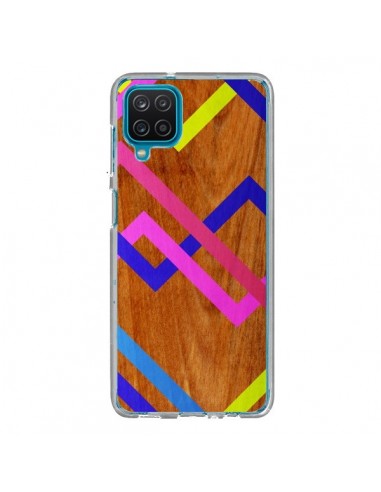 Coque Samsung Galaxy A12 et M12 Pink Yellow Wooden Bois Azteque Aztec Tribal - Jenny Mhairi