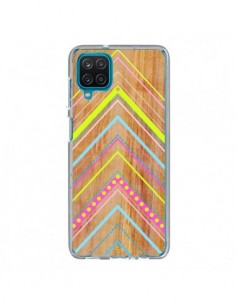 Coque Samsung Galaxy A12 et M12 Wooden Chevron Pink Bois...