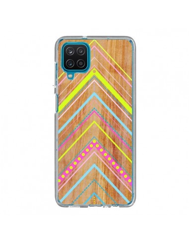 Coque Samsung Galaxy A12 et M12 Wooden Chevron Pink Bois Azteque Aztec Tribal - Jenny Mhairi