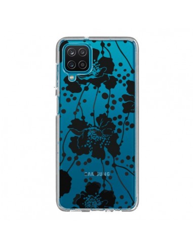 Coque Samsung Galaxy A12 et M12 Fleurs Noirs Flower Transparente - Dricia Do