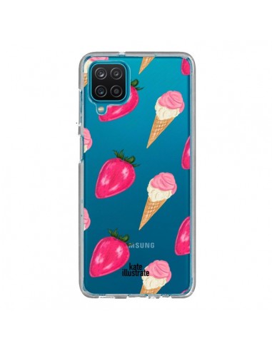 Coque Samsung Galaxy A12 et M12 Strawberry Ice Cream Fraise Glace Transparente - kateillustrate