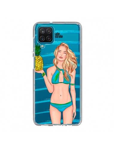 Coque Samsung Galaxy A12 et M12 Malibu Ananas Plage Ete Bleu Transparente - kateillustrate