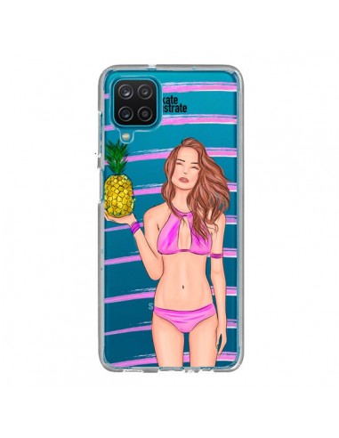 Coque Samsung Galaxy A12 et M12 Malibu Ananas Plage Ete Rose Transparente - kateillustrate