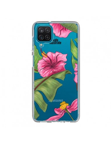 Coque Samsung Galaxy A12 et M12 Tropical Leaves Fleurs Feuilles Transparente - kateillustrate