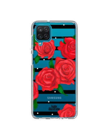 Coque Samsung Galaxy A12 et M12 Red Roses Rouge Fleurs Flowers Transparente - kateillustrate