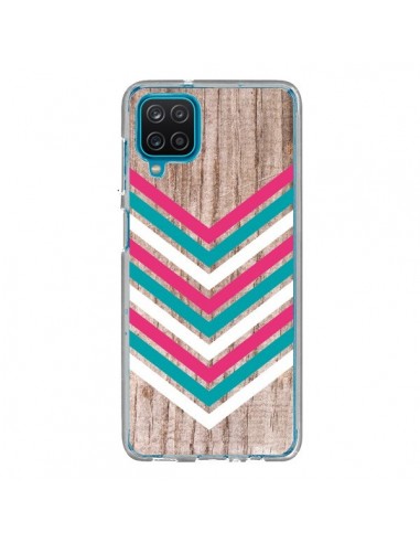 Coque Samsung Galaxy A12 et M12 Tribal Aztèque Bois Wood Flèche Rose Bleu - Laetitia