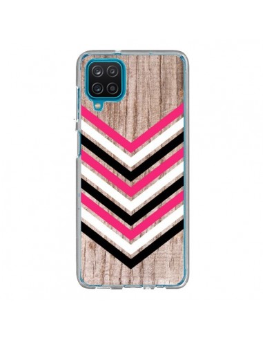 Coque Samsung Galaxy A12 et M12 Tribal Aztèque Bois Wood Flèche Rose Blanc Noir - Laetitia