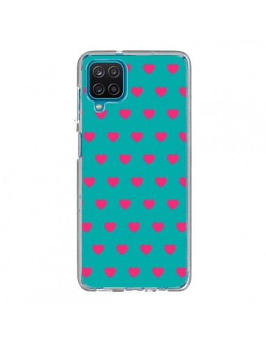 Coque Samsung Galaxy A12 et M12 Coeurs Roses Fond Bleu - Laetitia