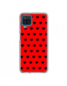Coque Samsung Galaxy A12 et M12 Coeurs Noirs Fond Rouge -...
