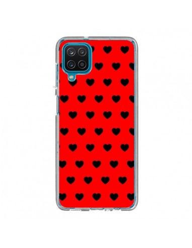 Coque Samsung Galaxy A12 et M12 Coeurs Noirs Fond Rouge - Laetitia