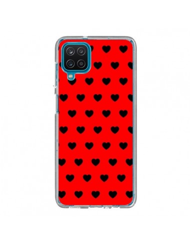 Coque Samsung Galaxy A12 et M12 Coeurs Noirs Fond Rouge - Laetitia