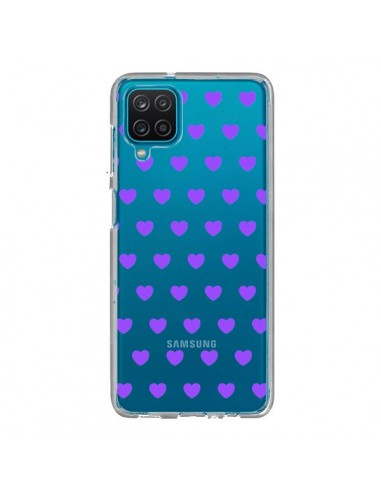 Coque Samsung Galaxy A12 et M12 Coeur Heart Love Amour Violet Transparente - Laetitia