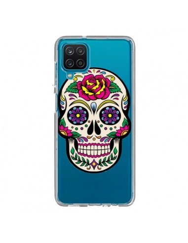 Coque Samsung Galaxy A12 et M12 Tête de Mort Mexicaine Fleurs Transparente - Laetitia