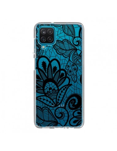 Coque Samsung Galaxy A12 et M12 Lace Fleur Flower Noir Transparente - Petit Griffin