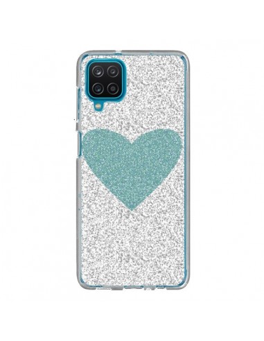 Coque Samsung Galaxy A12 et M12 Coeur Bleu Vert Argent Love - Mary Nesrala