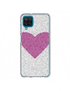 Coque Samsung Galaxy A12 et M12 Coeur Rose Argent Love -...