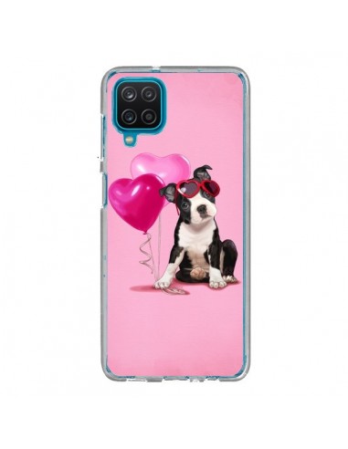 Coque Samsung Galaxy A12 et M12 Chien Dog Ballon Lunettes Coeur Rose - Maryline Cazenave