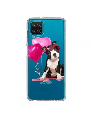 Coque Samsung Galaxy A12 et M12 Chien Dog Ballon Lunettes Coeur Rose Transparente - Maryline Cazenave