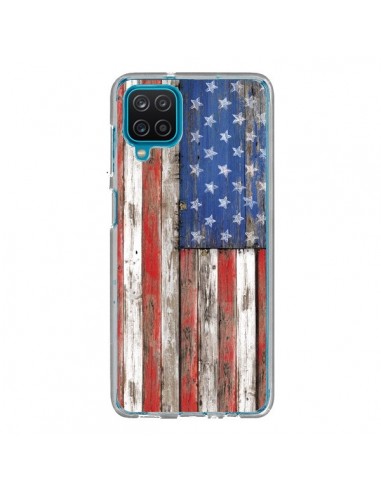 Coque Samsung Galaxy A12 et M12 Drapeau USA Vintage Bois Wood - Maximilian San