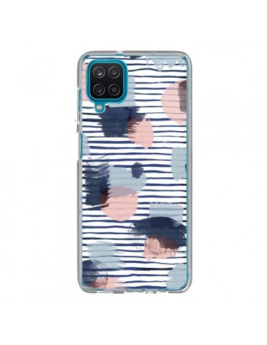 Coque Samsung Galaxy A12 et M12 Watercolor Stains Stripes Navy - Ninola Design