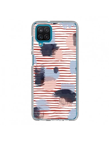 Coque Samsung Galaxy A12 et M12 Watercolor Stains Stripes Red - Ninola Design