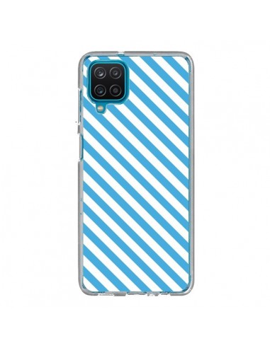 Coque Samsung Galaxy A12 et M12 Bonbon Candy Bleue et Blanche Rayée - Nico