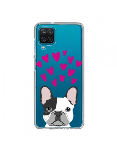Coque Samsung Galaxy A12 et M12 Bulldog Français Coeurs Chien Transparente - Pet Friendly