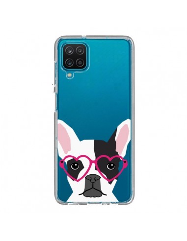 Coque Samsung Galaxy A12 et M12 Bulldog Français Lunettes Coeurs Chien Transparente - Pet Friendly